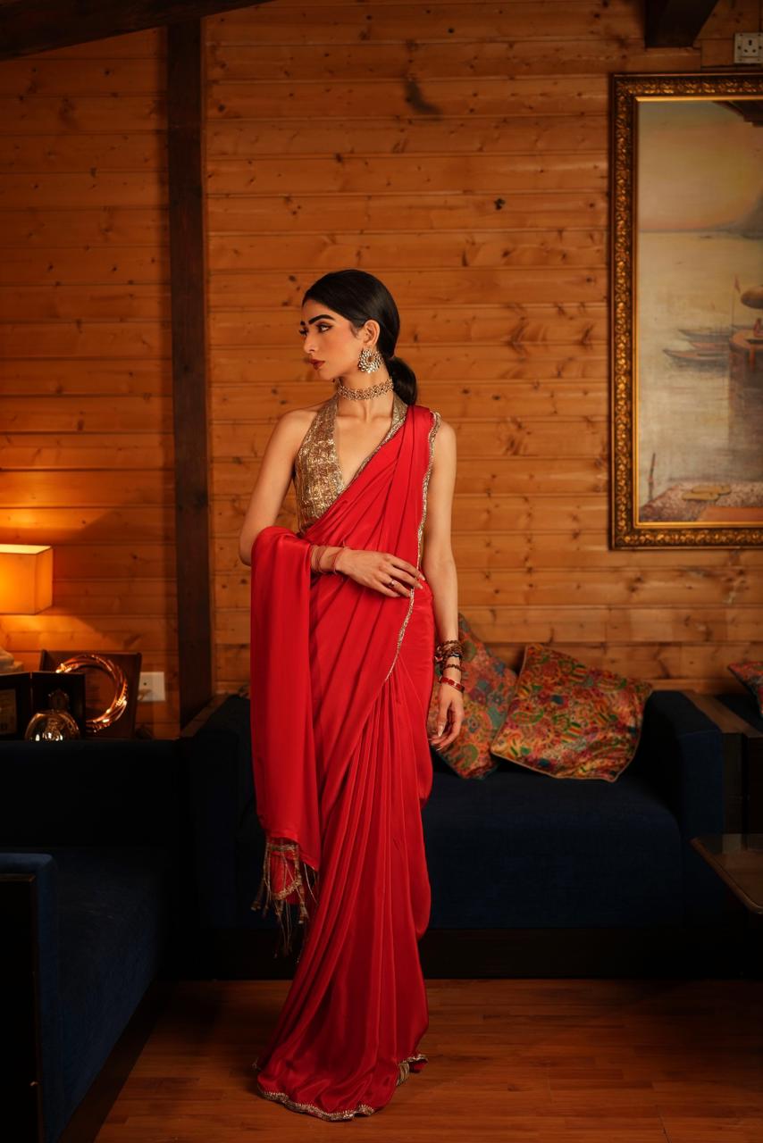 Atisha Pratap Singh In Red Crepe Saree